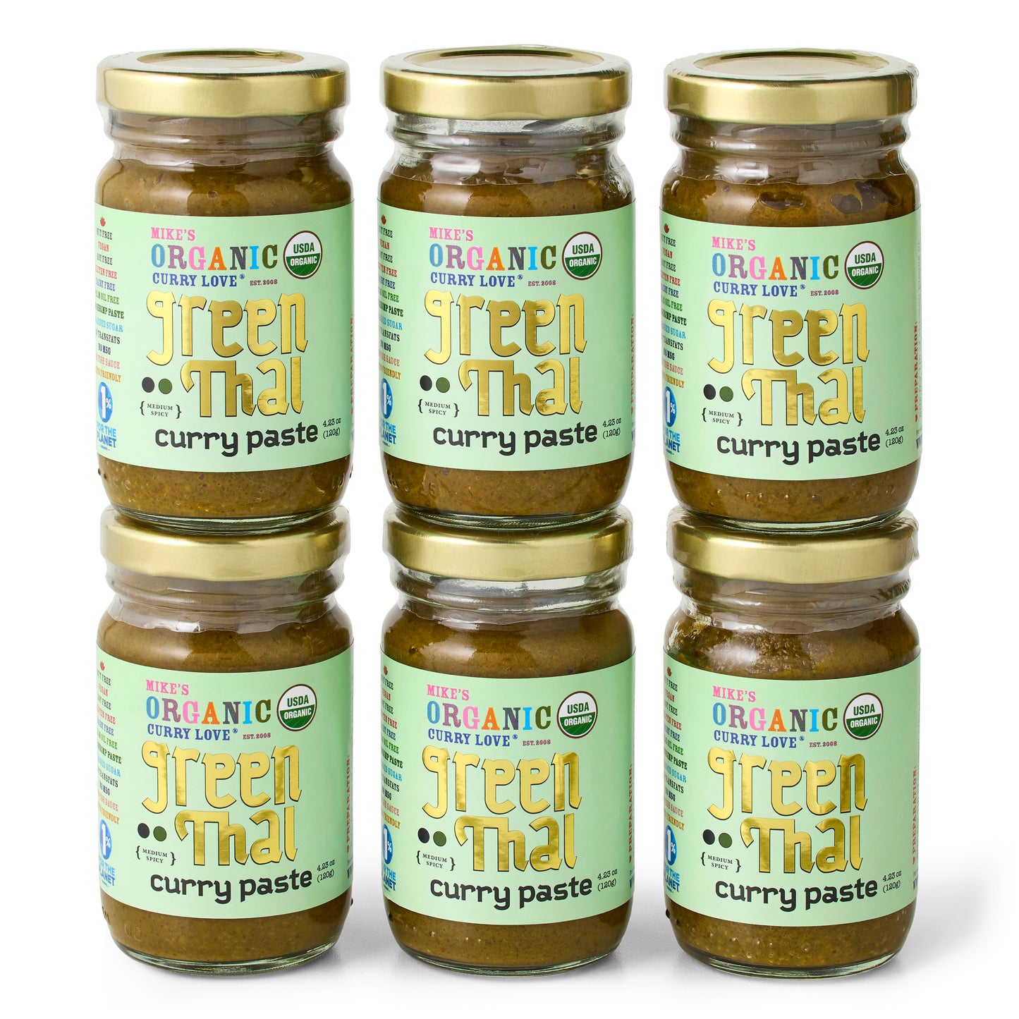 Organic Green Thai Curry Paste | Case of 6 x 4.23 oz Glass Jars