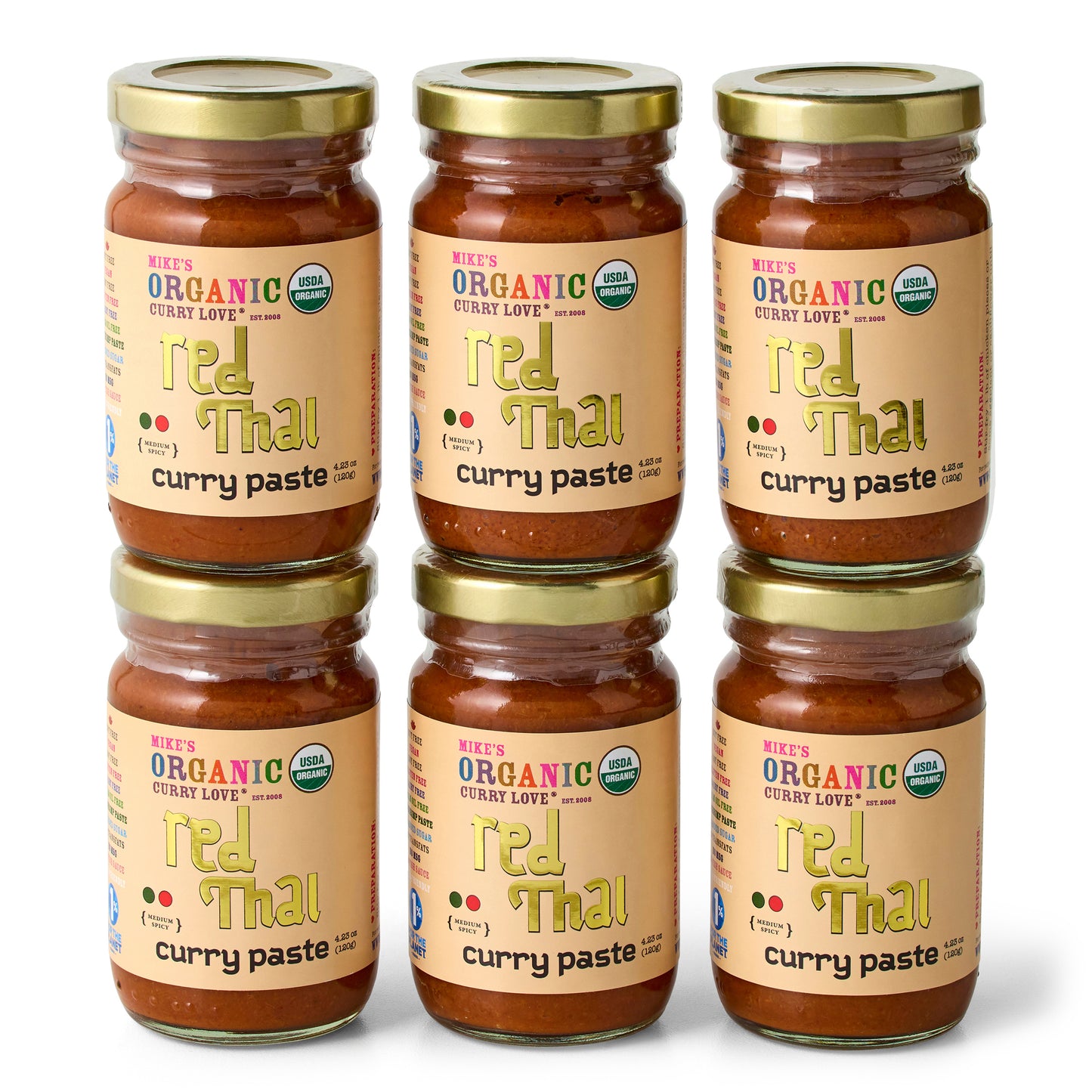 Organic Red Thai Curry Paste | 6 x 4.23 oz Glass Jars