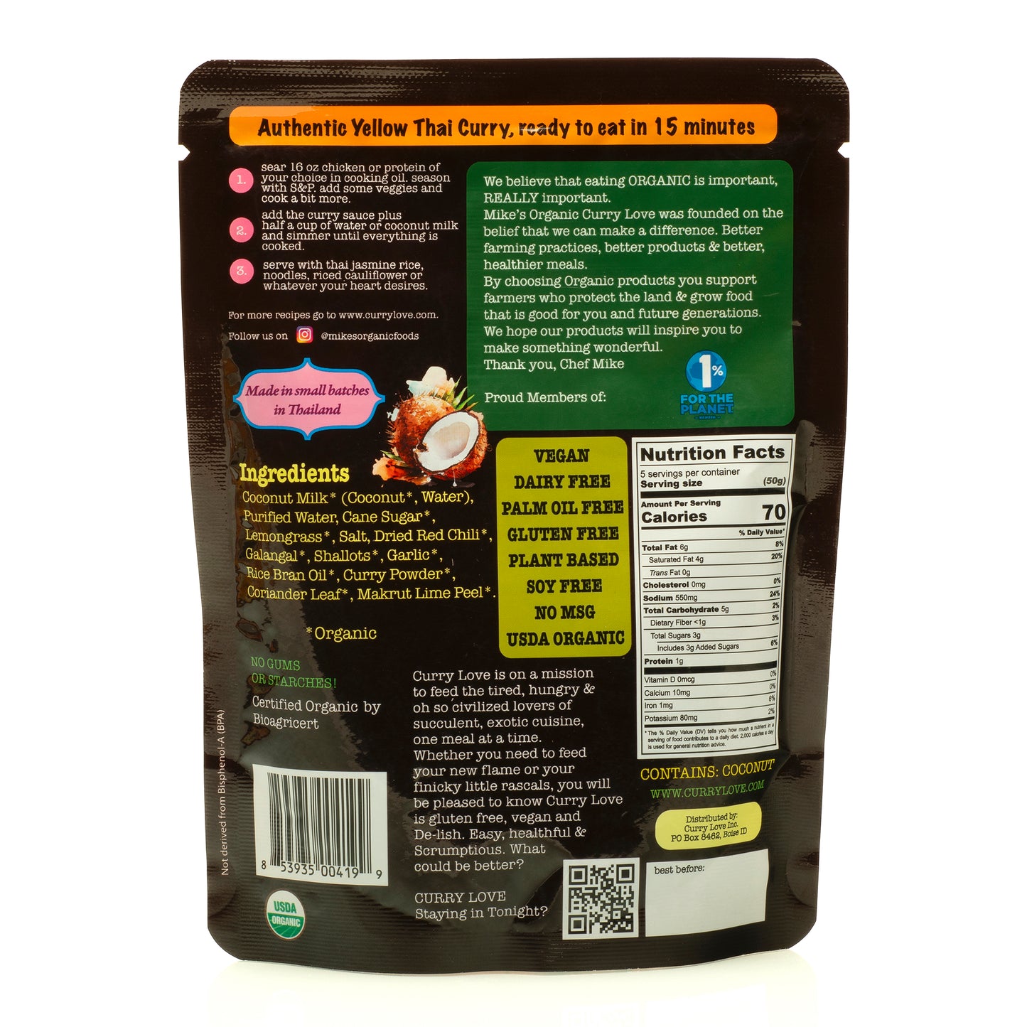 Organic Yellow Thai Curry Sauce | 6 x 8.8 oz pouches