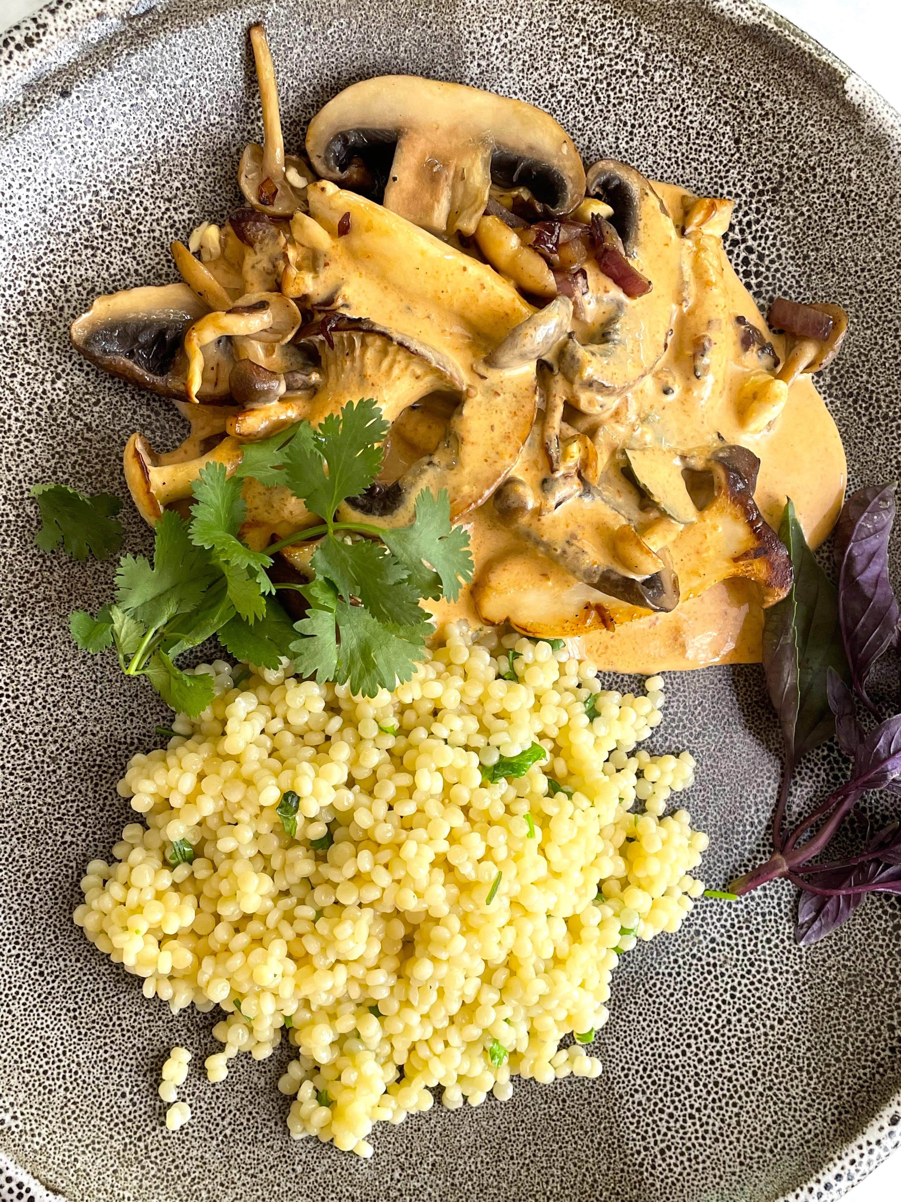 PANANG CURRY WITH MUSHROOMS AND PEARL COUS-COUS