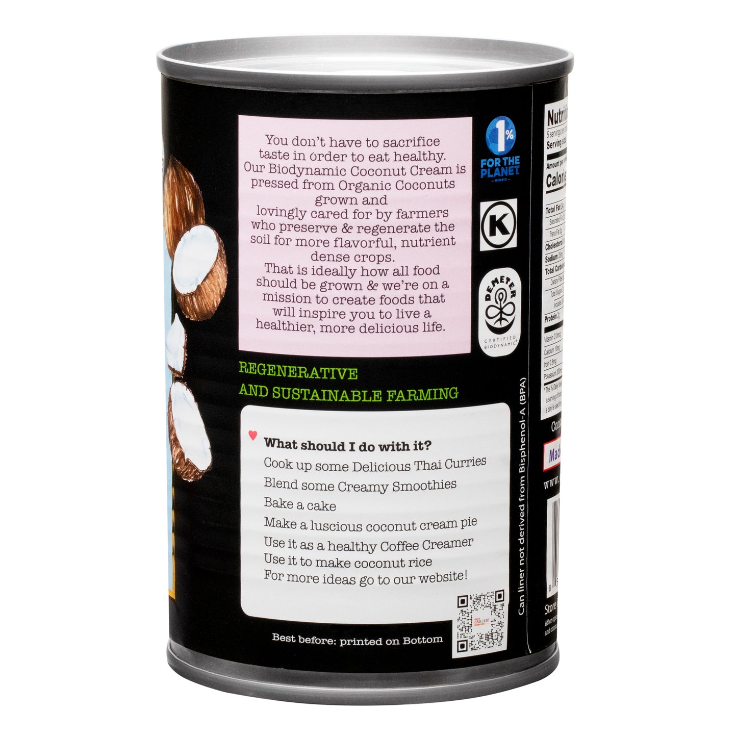 Organic & Biodynamic Coconut Cream | 6 x 13.5 fl oz Tin Cans