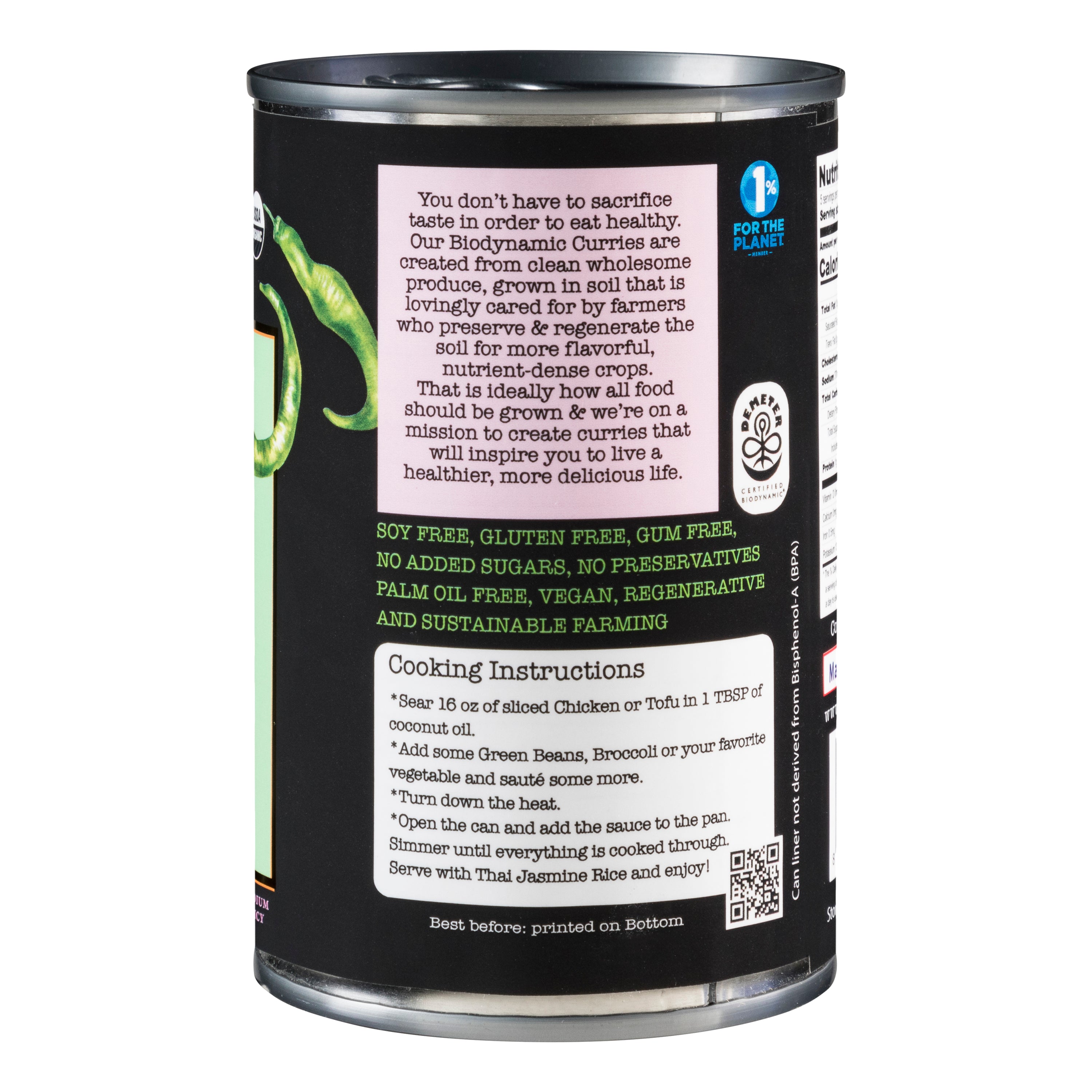 Biodynamic Green Thai Curry Sauce 6 x 13.5 fl oz Tin Cans