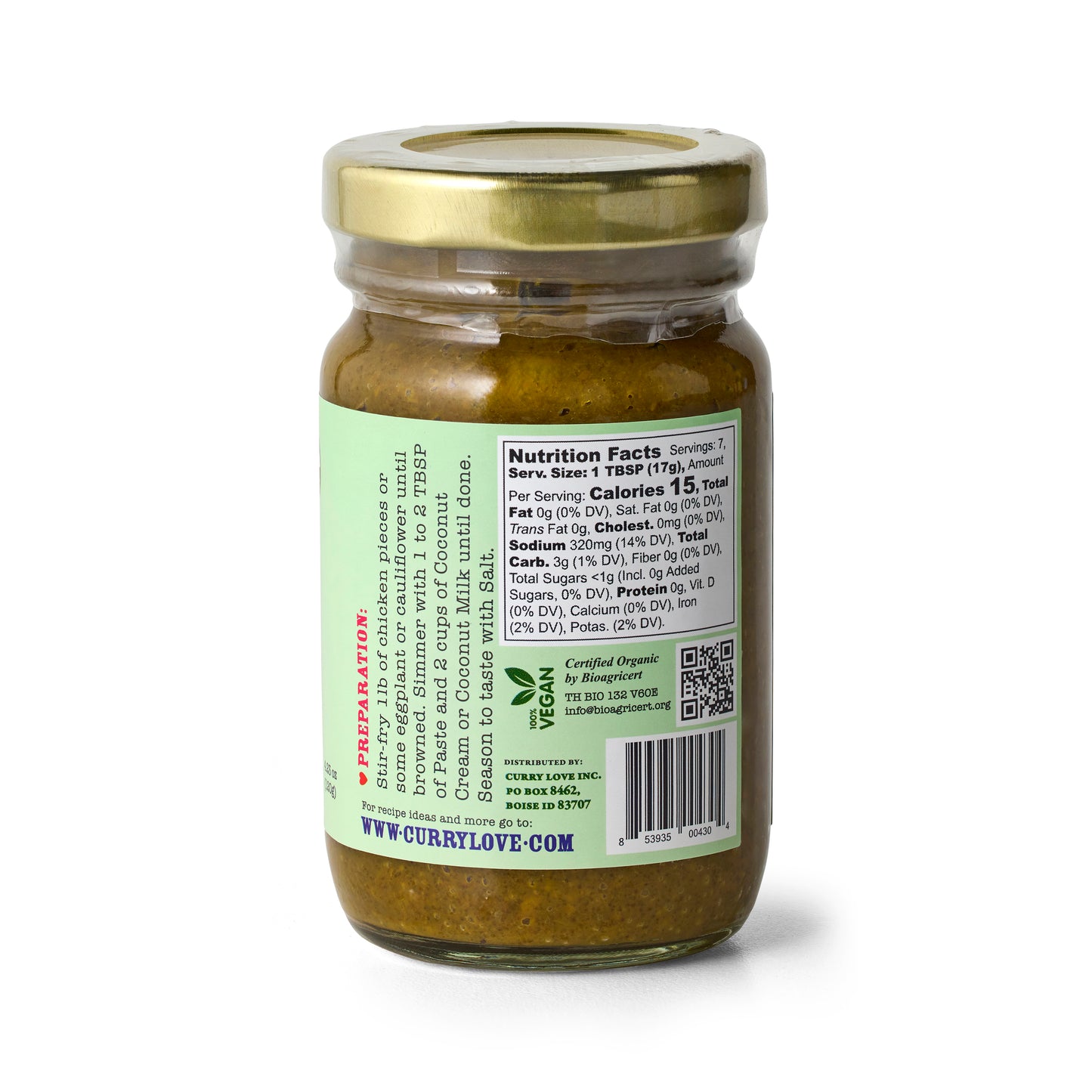 Green Thai Curry Paste - Case of 6 x 4.23 oz Glass Jars