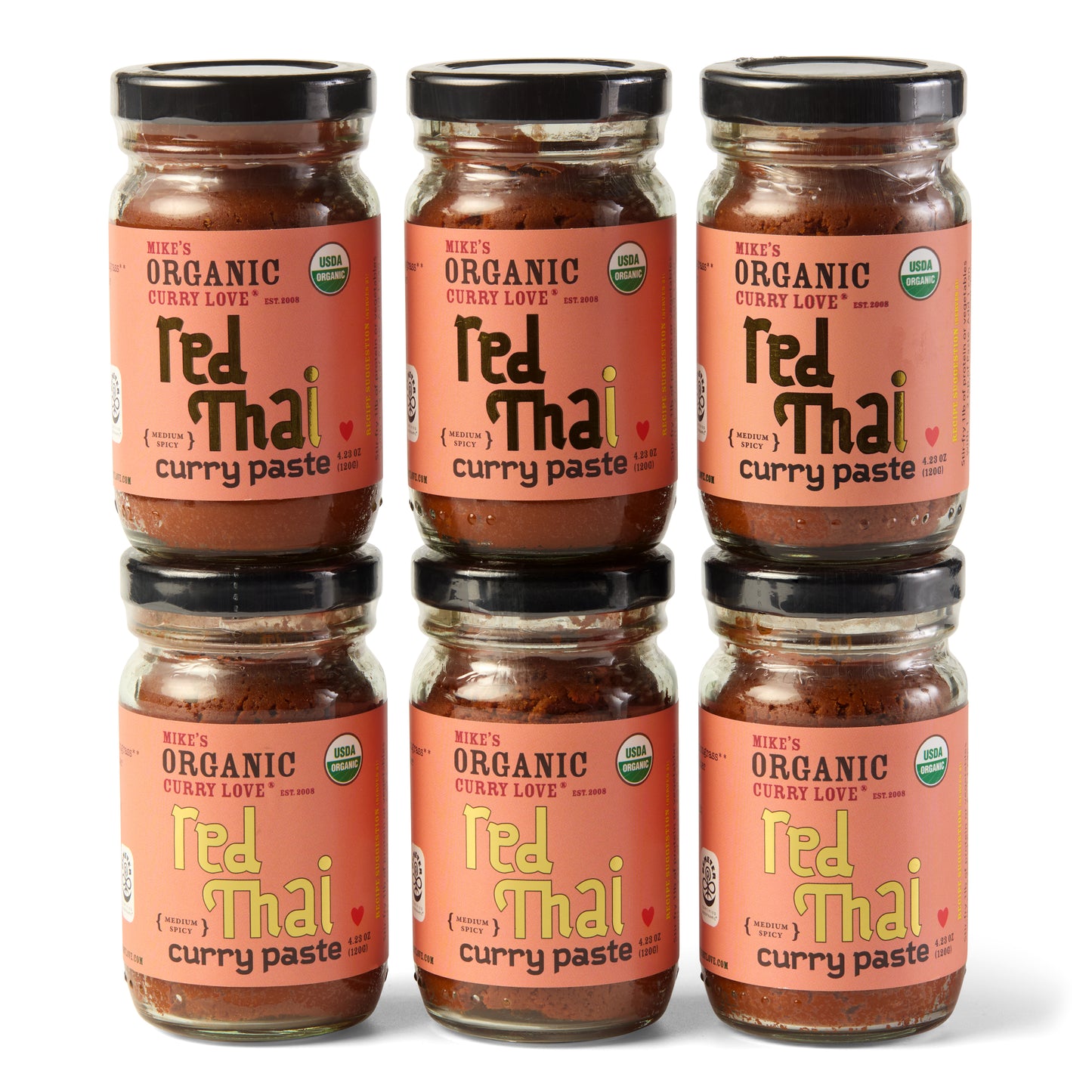 Organic Red Thai Curry Paste | 6 x 4.23 oz Glass Jars