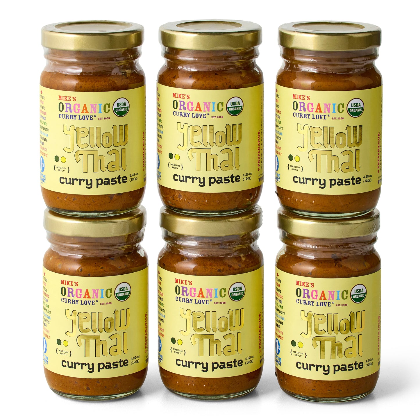 Organic Yellow Thai Curry Paste | 6 x 4.23 oz Glass Jars