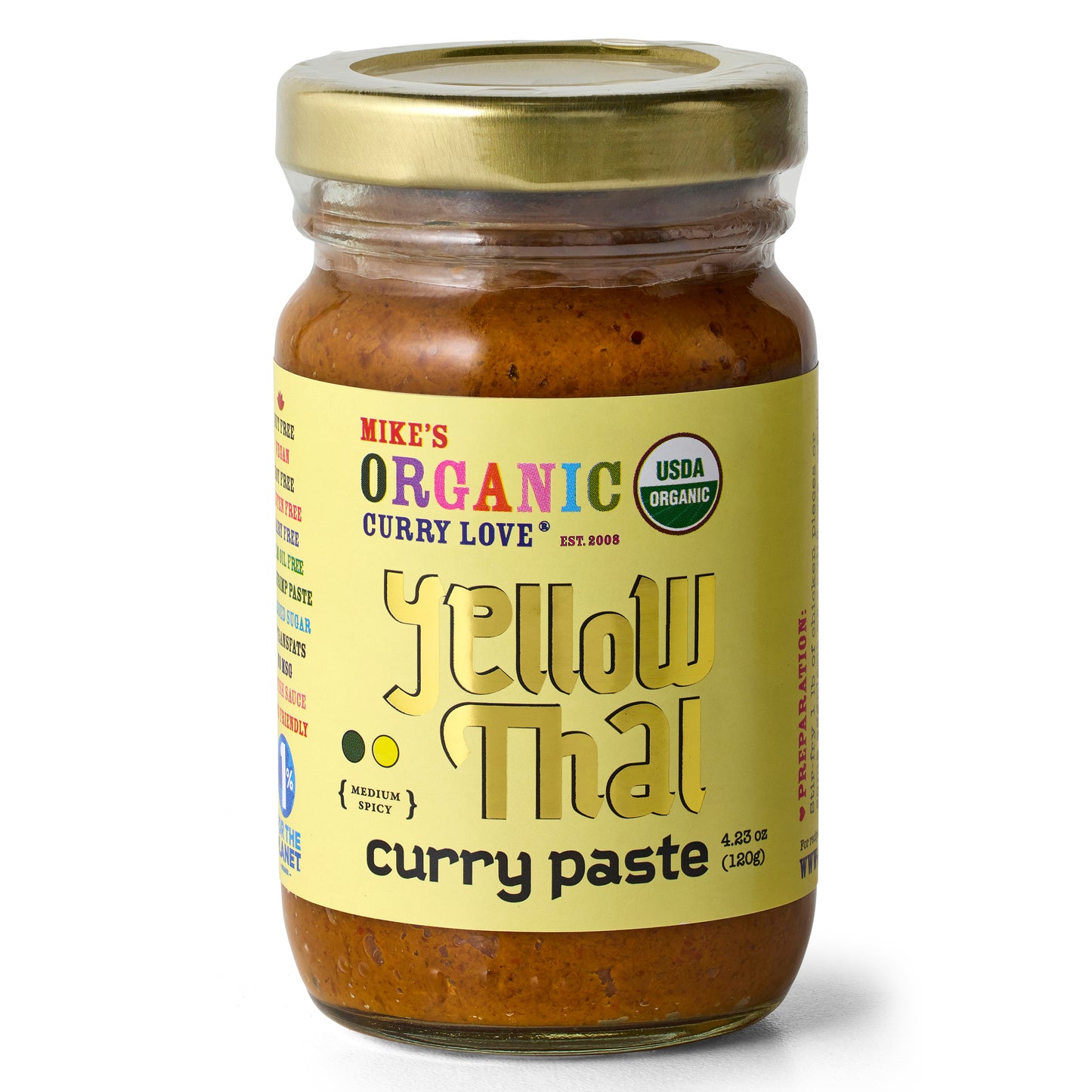 Organic Yellow Thai Curry Paste | 6 x 4.23 oz Glass Jars