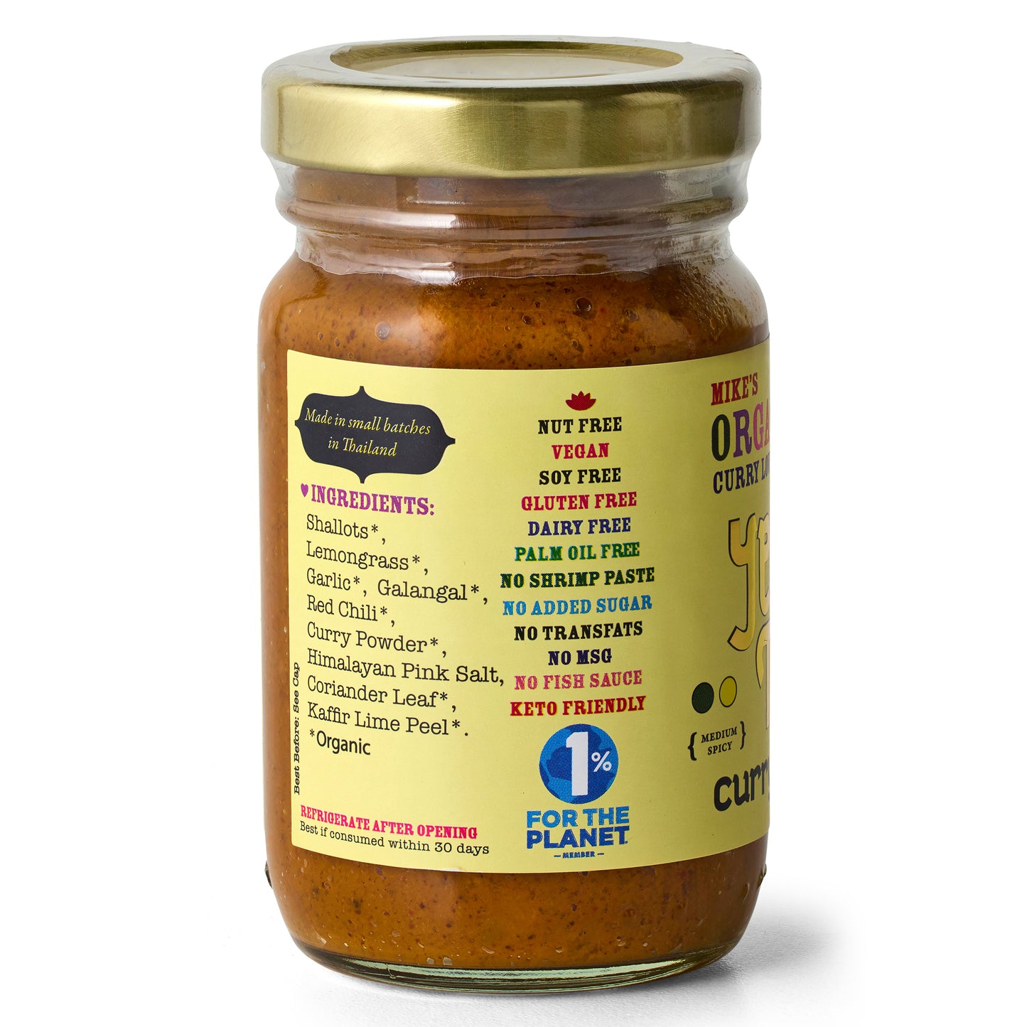 Organic Yellow Thai Curry Paste | 6 x 4.23 oz Glass Jars